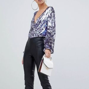 Long Sleeve Sequin Wrap Body